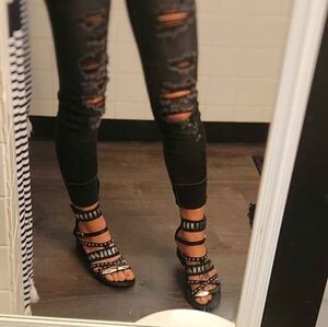 🚫sold🚫AS98 Black Studded Strappy Razor Blade Sandals